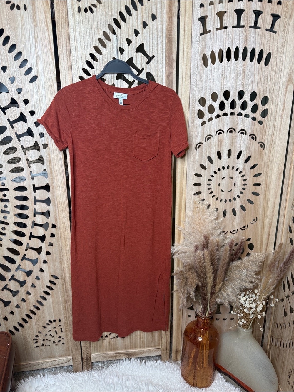 Jessica Simpson Rust Short-Sleeve Maxi Dress